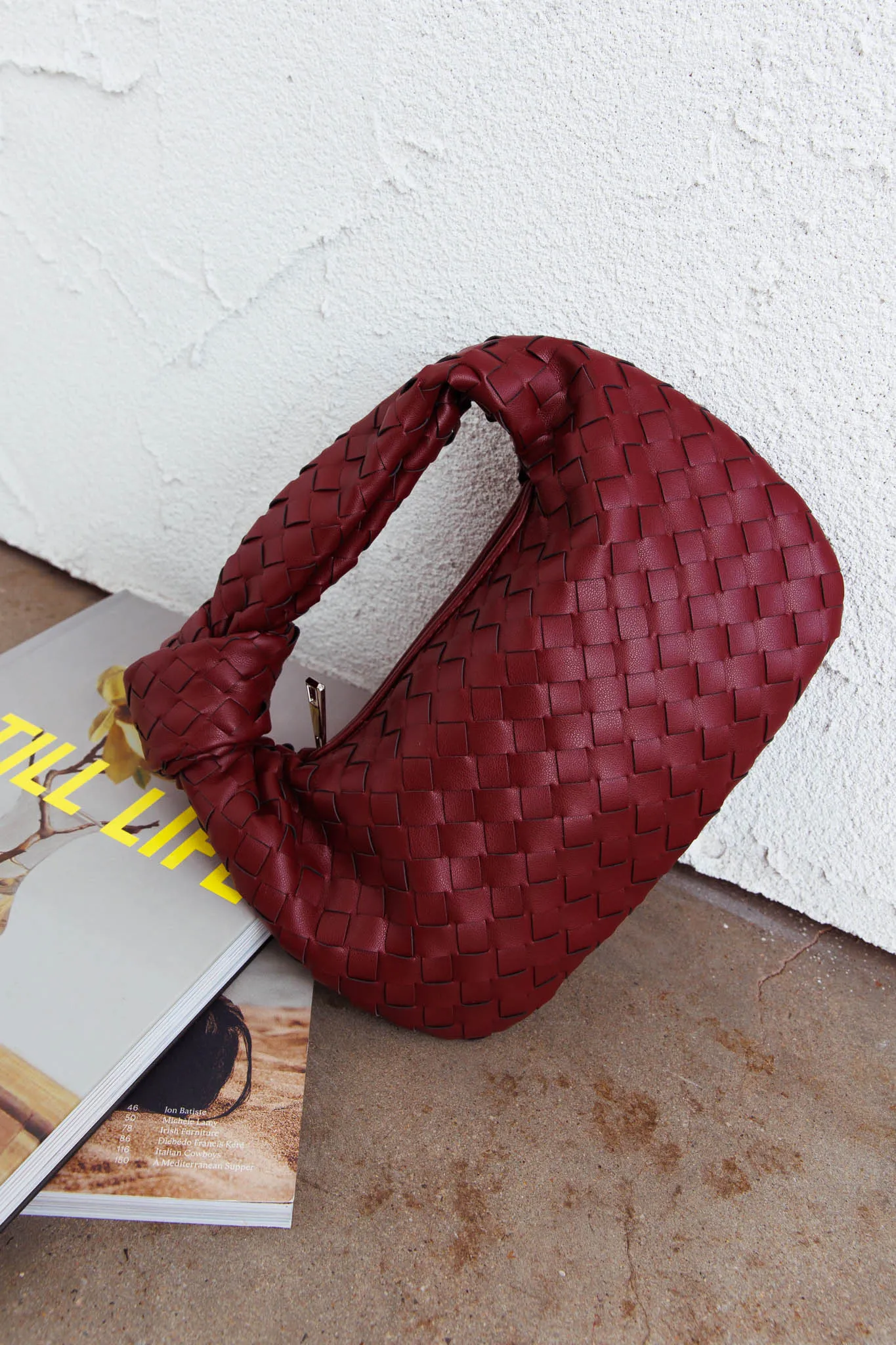 Ani Woven Knot Handbag Wine