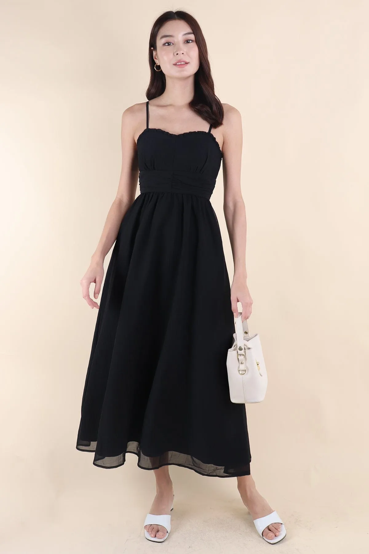 ANNELISE RUCHED MAXI DRESS IN BLACK