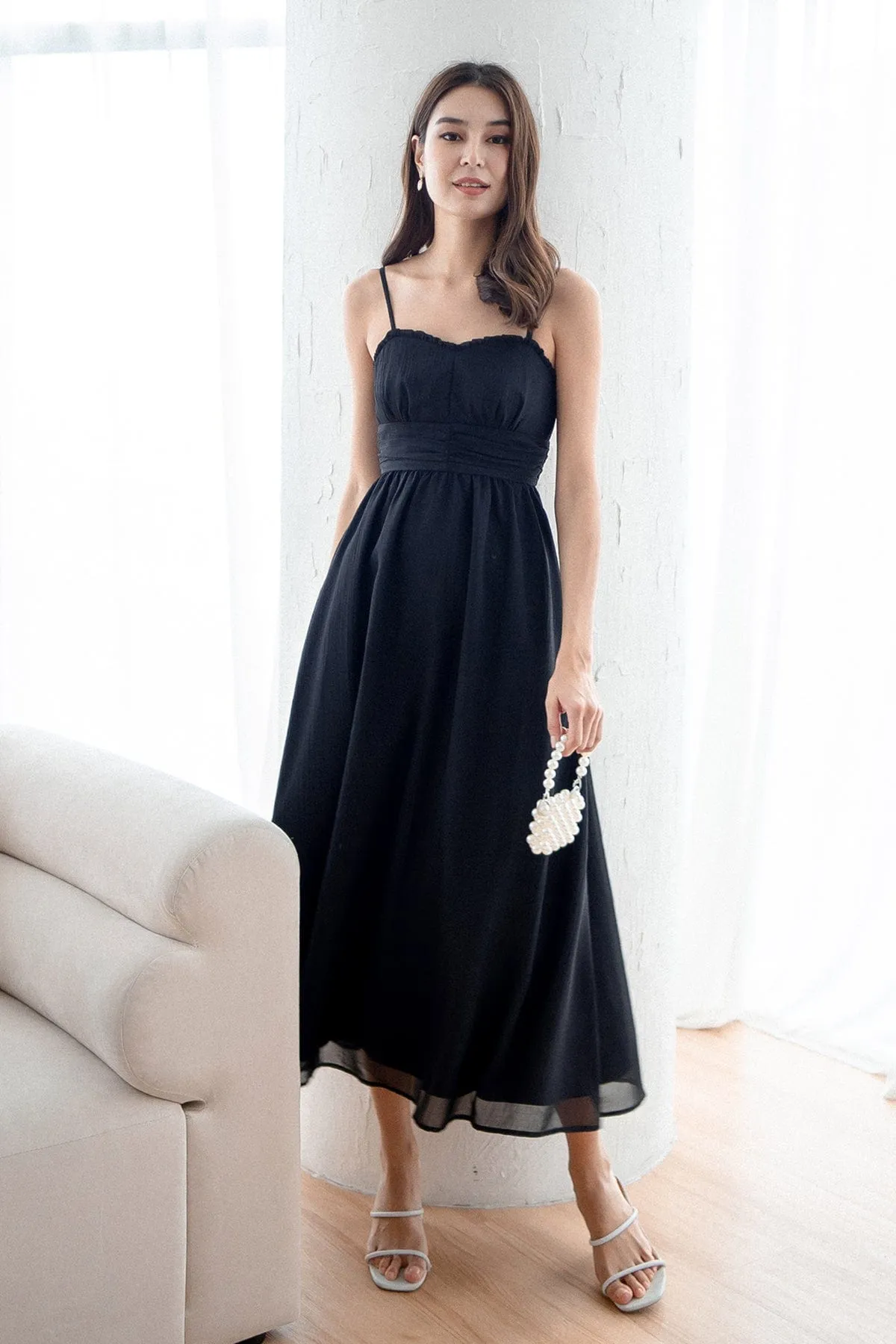 ANNELISE RUCHED MAXI DRESS IN BLACK