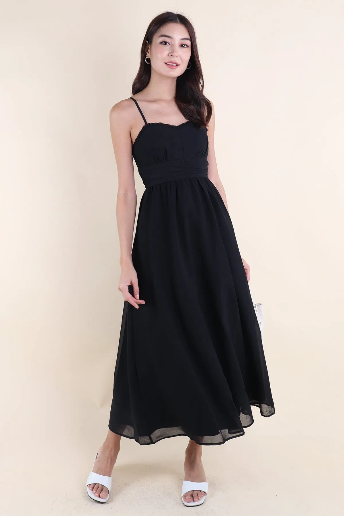 ANNELISE RUCHED MAXI DRESS IN BLACK