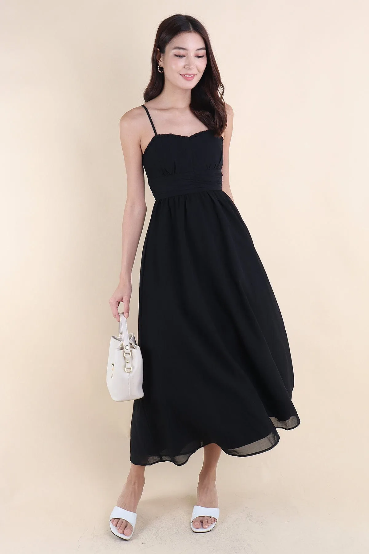 ANNELISE RUCHED MAXI DRESS IN BLACK