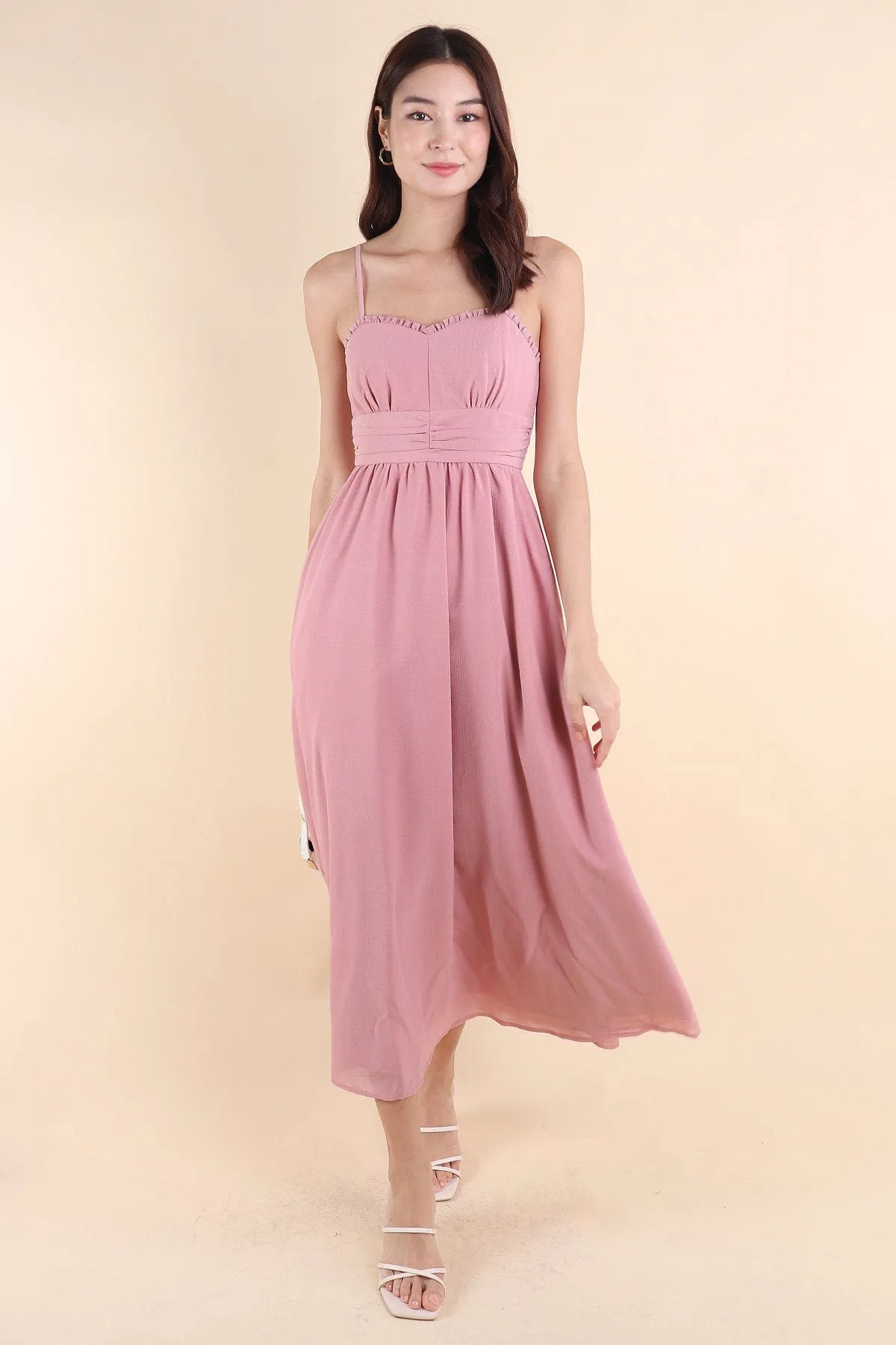 ANNELISE RUCHED MAXI DRESS IN DUSTY PINK