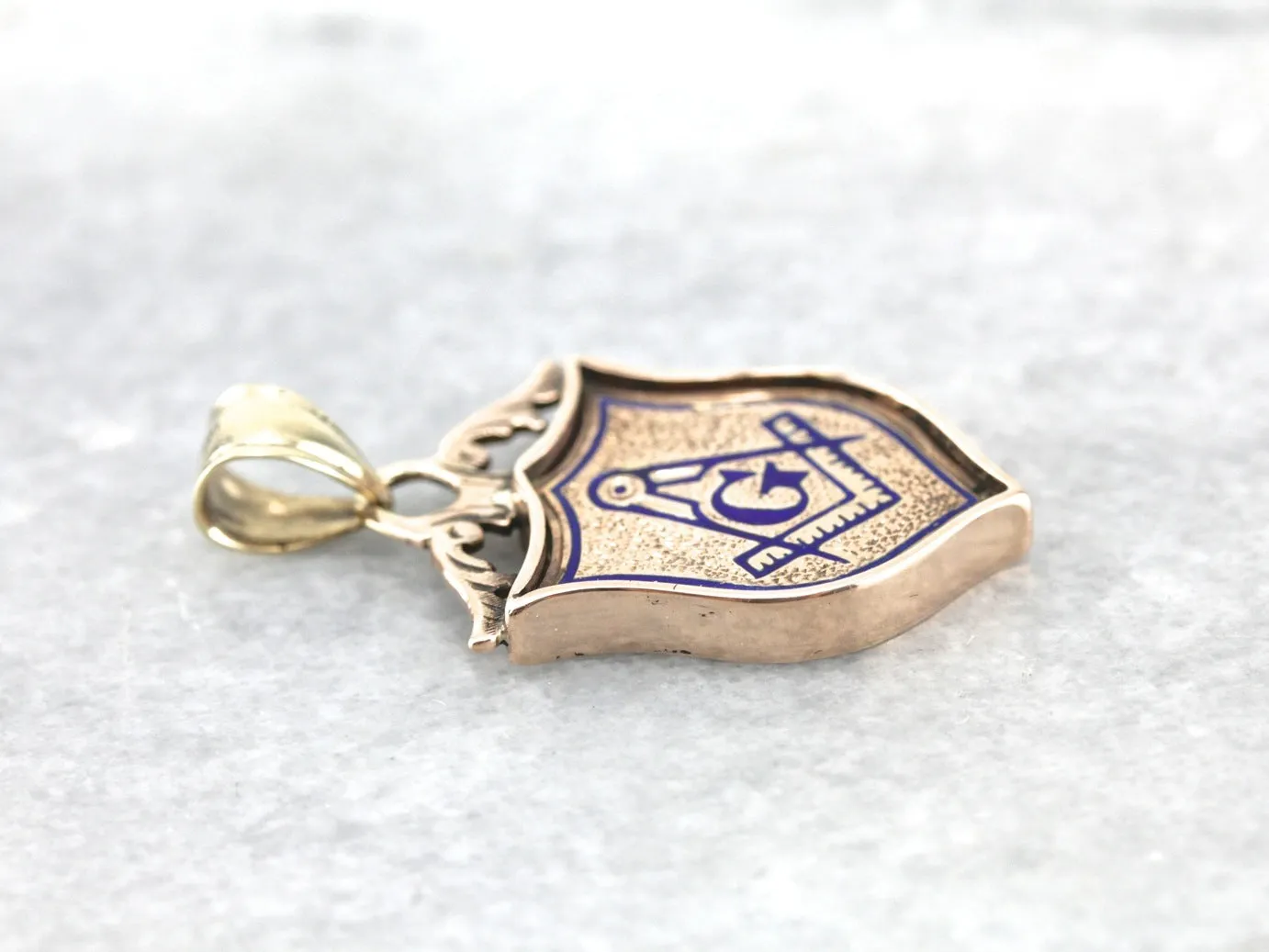 Antique Rose Gold Enameled Masonic Pendant