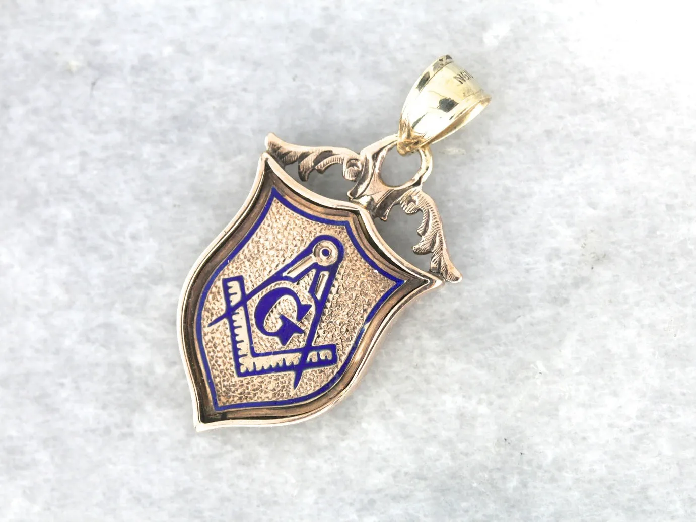 Antique Rose Gold Enameled Masonic Pendant