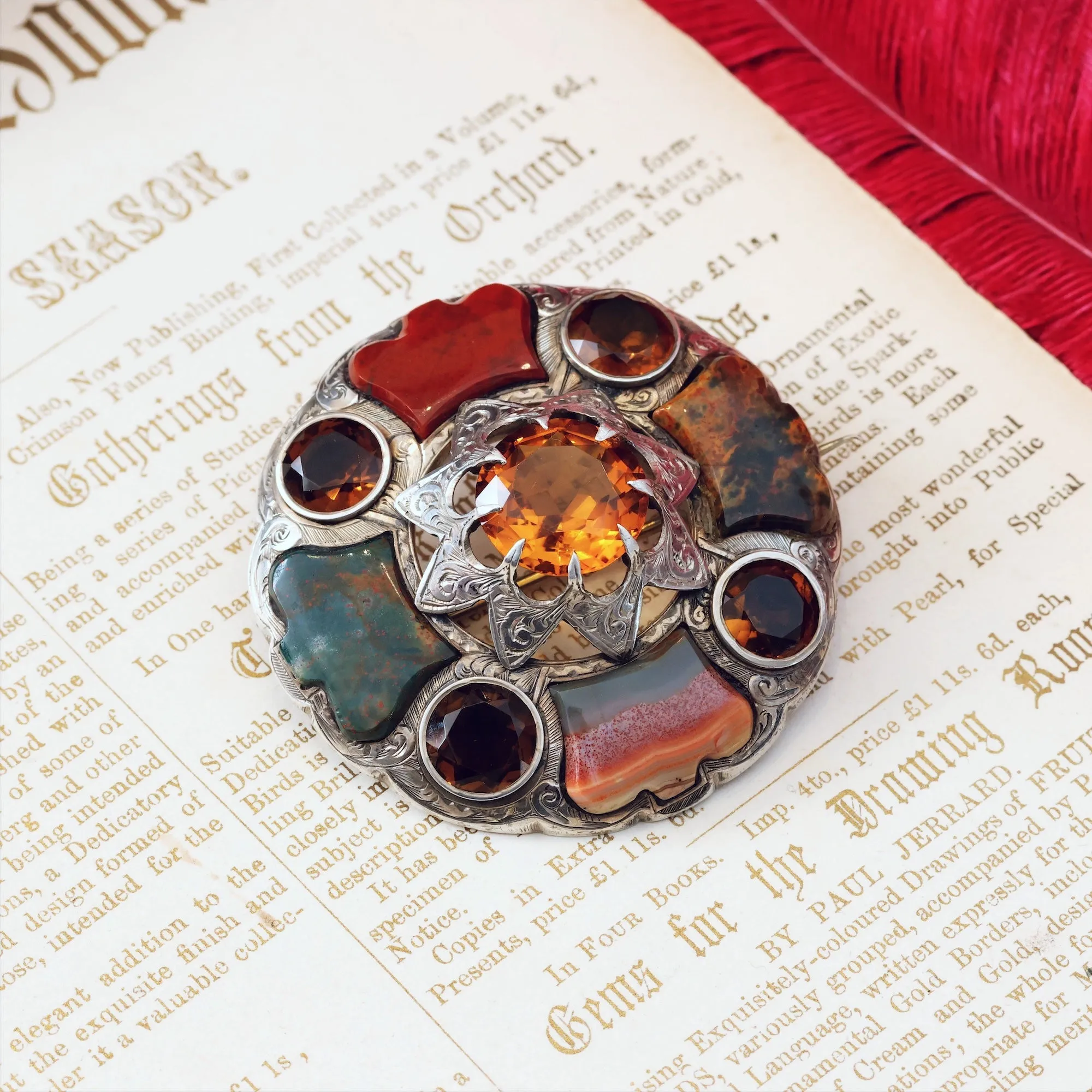 Antique Victorian Scottish Agate Specimen Brooch