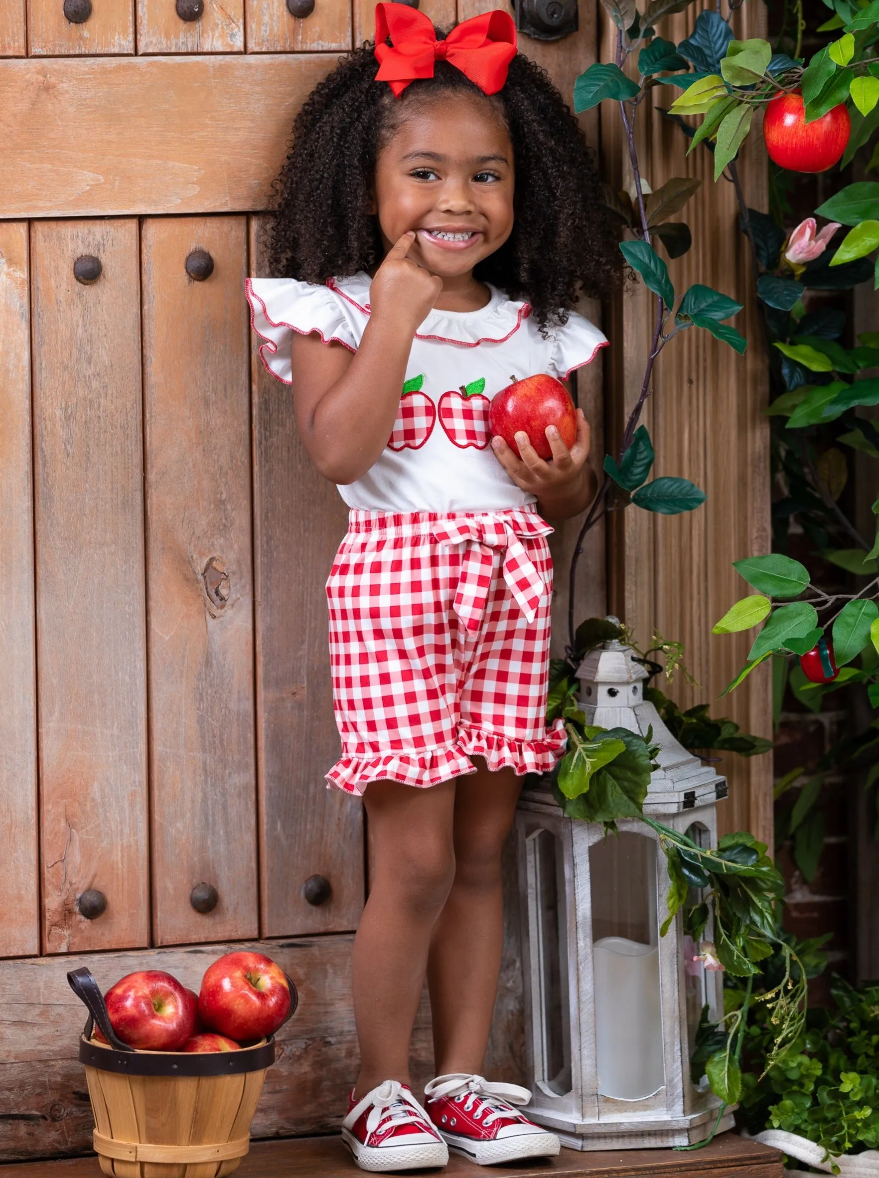 Apple of My Eye Gingham Ruffle Short Set