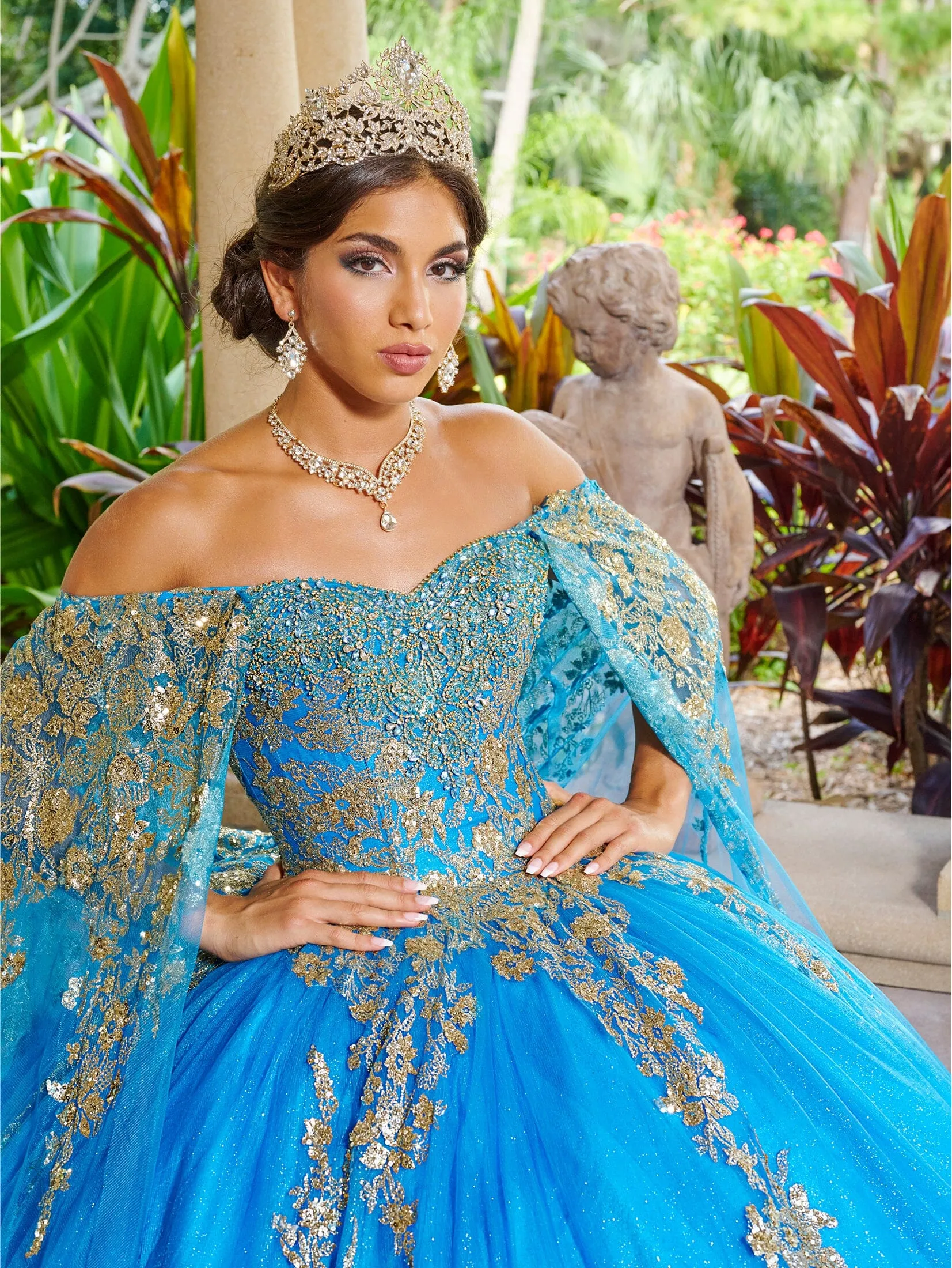 Applique Cape Quinceanera Dress by House of Wu 26083