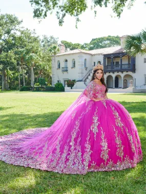 Applique Cape Quinceanera Dress by House of Wu 26083