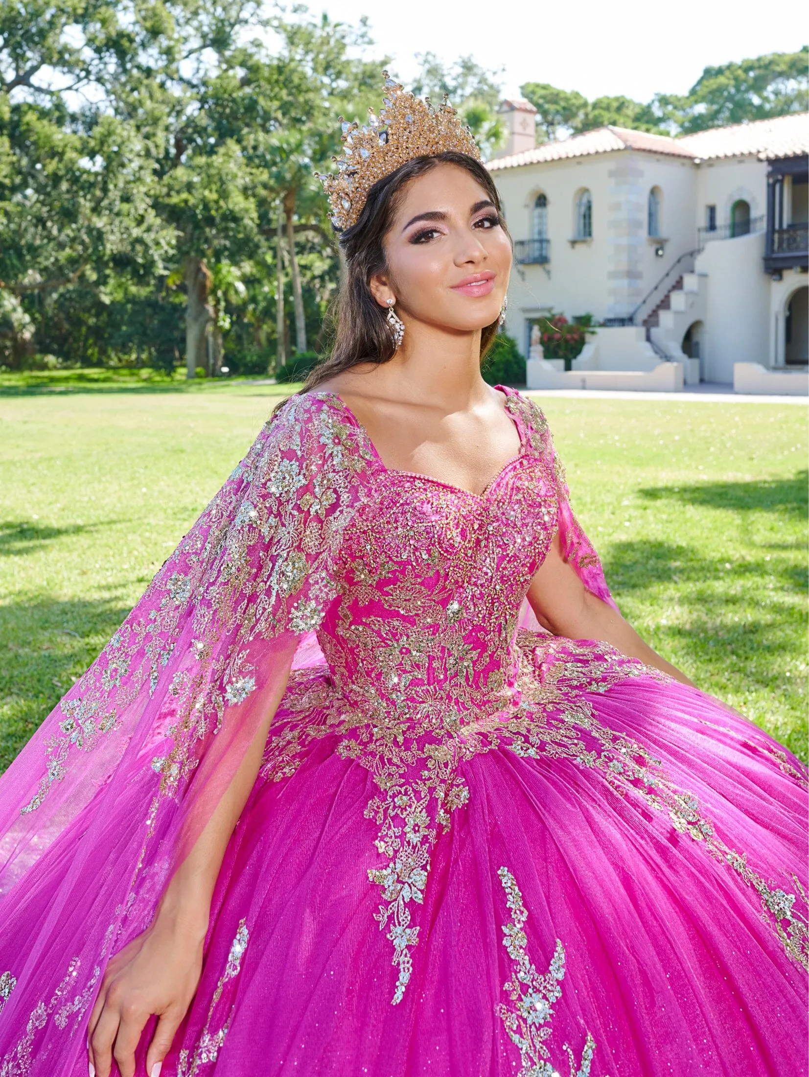 Applique Cape Quinceanera Dress by House of Wu 26083