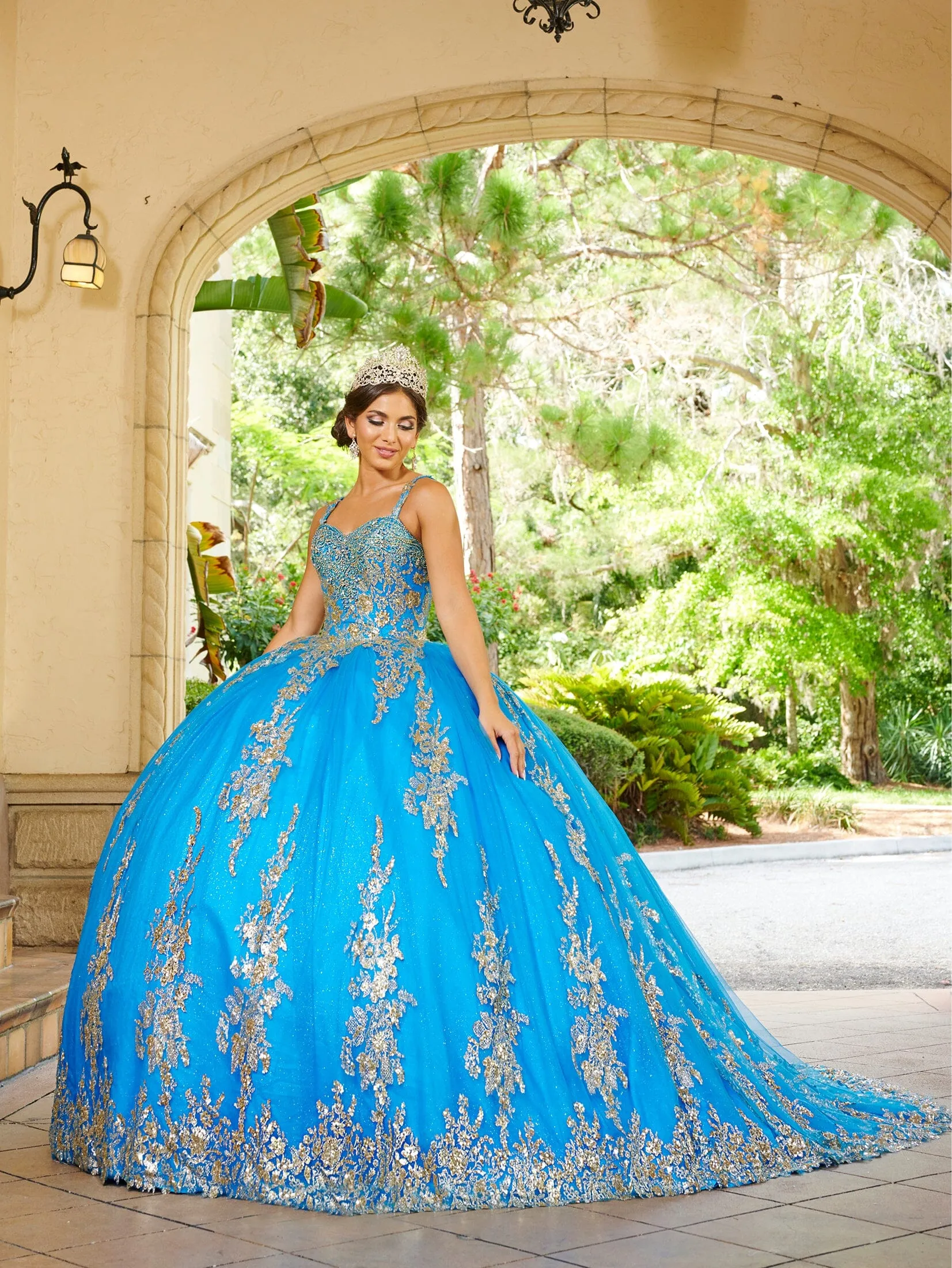 Applique Cape Quinceanera Dress by House of Wu 26083