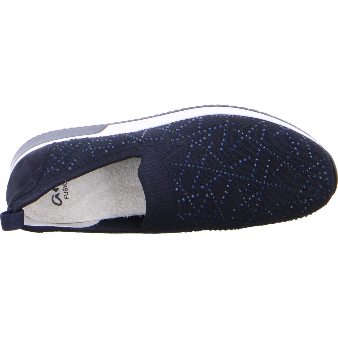 Ara Ladies Fushion 4 Slip On Crystal Trainer Navy