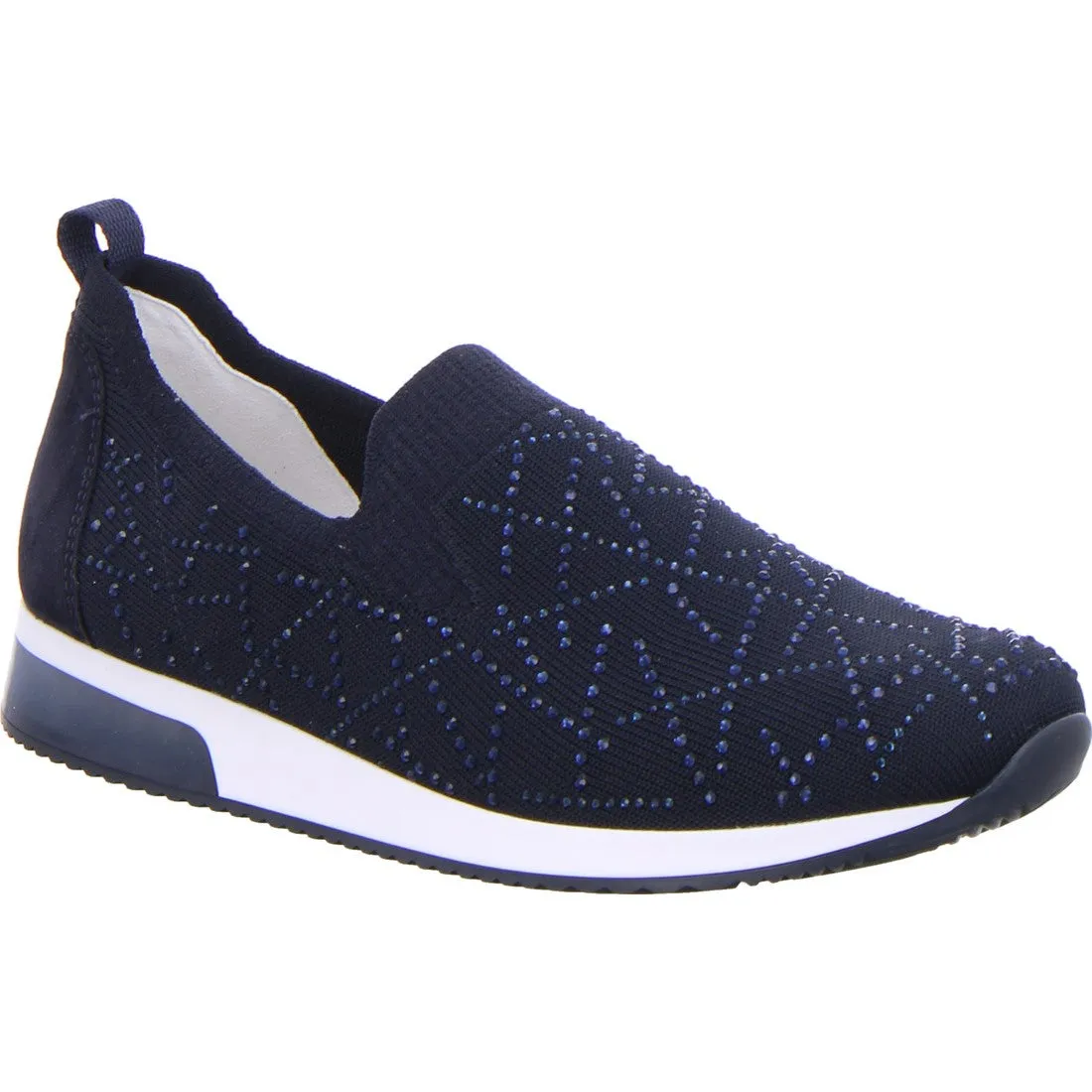 Ara Ladies Fushion 4 Slip On Crystal Trainer Navy