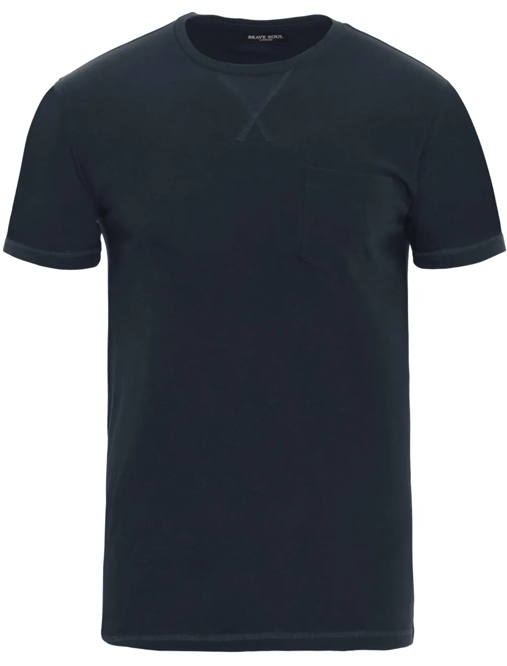 Arkhami Crew Neck T-Shirt with Chest Pocket in Navy