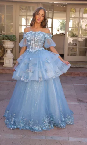 AURIELIE 3D Floral Convertible Tulle Layered Oversize Ball Gown School Formal & Prom Dress