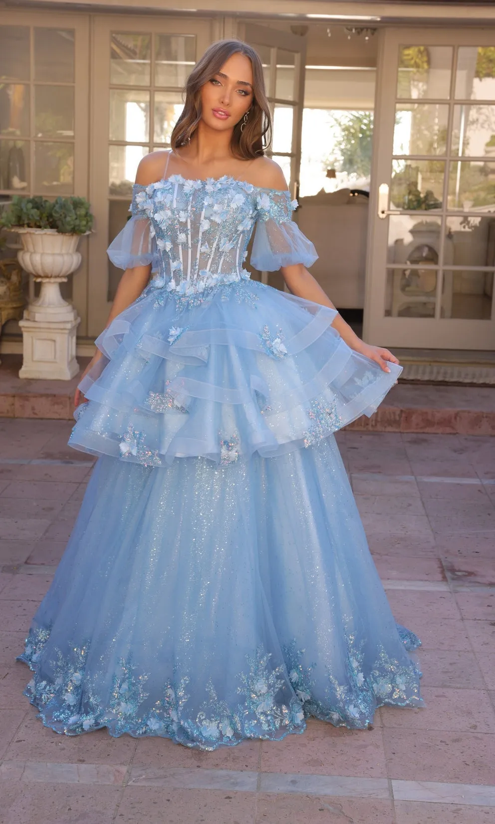 AURIELIE 3D Floral Convertible Tulle Layered Oversize Ball Gown School Formal & Prom Dress