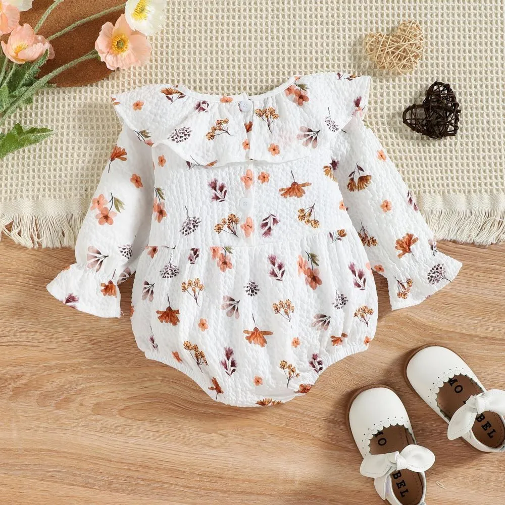 Autumn Winter Baby Girl Print Lotus Leaf Collar Romper Wholesale Girls Clothes