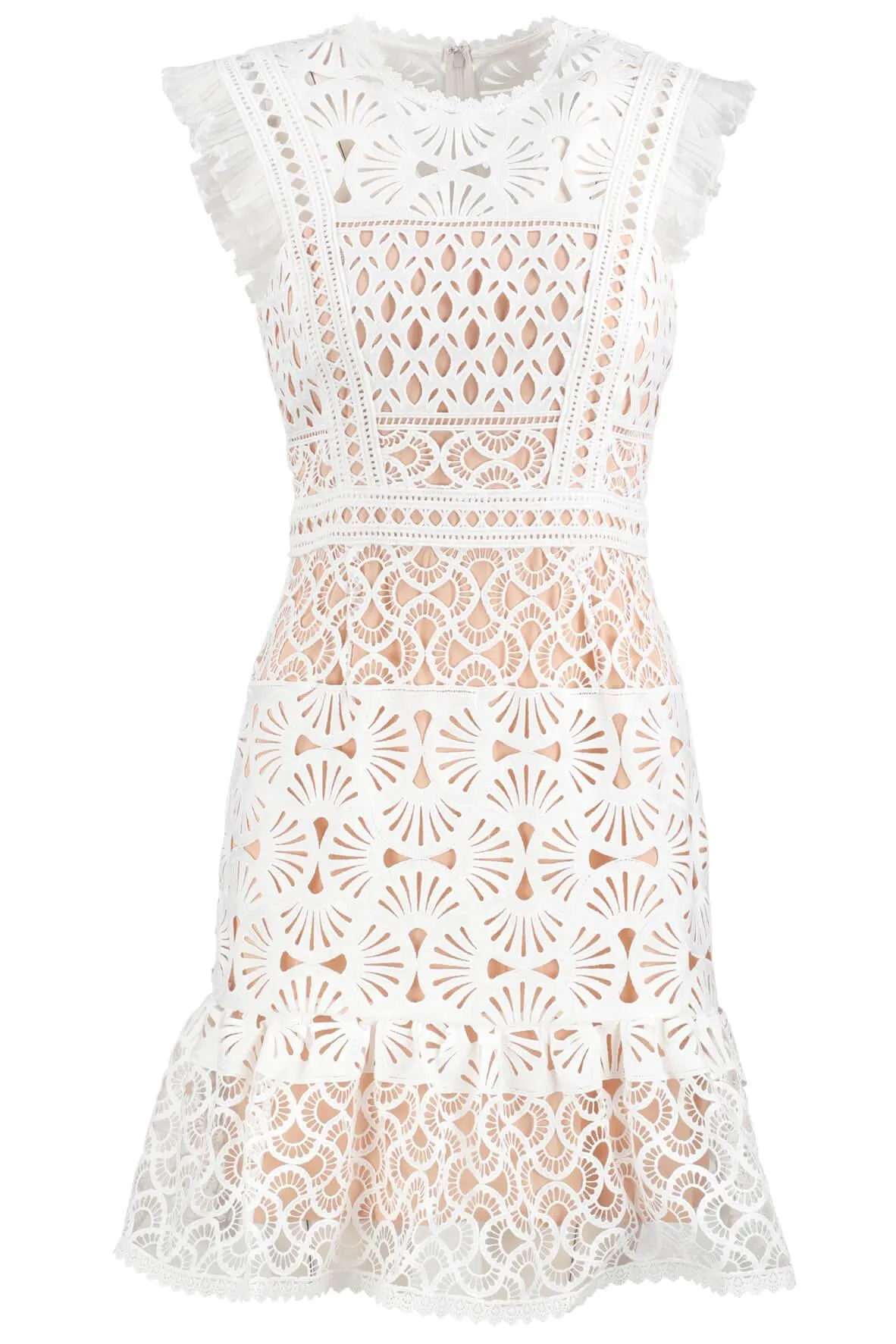 Ava Embroidered Flutter Sleeve Dress White