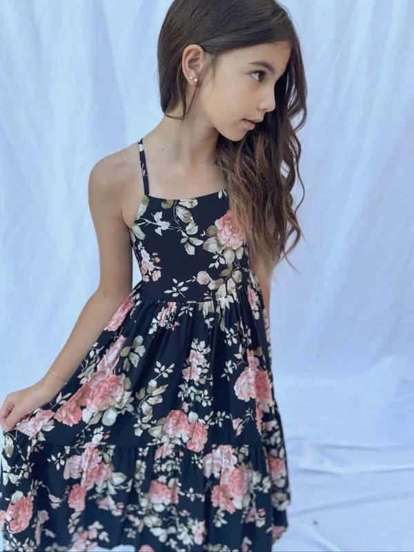 Ava Girls Floral Maxi Dress Navy Blue