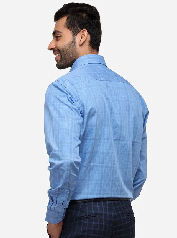 Azure Blue Checked Regular Fit Formal Shirt | JadeBlue