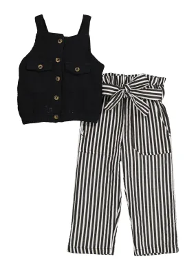 Baby Girls 12-24M Button Front Sleeveless Top and Striped Pants