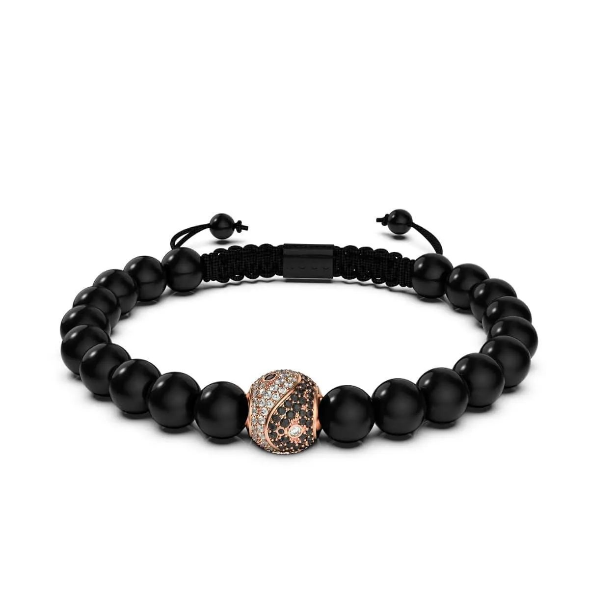 Balance | 18k Rose Gold & Gunmetal | Black | Crystal Yin Yang | Macrame Charmballa Bracelet