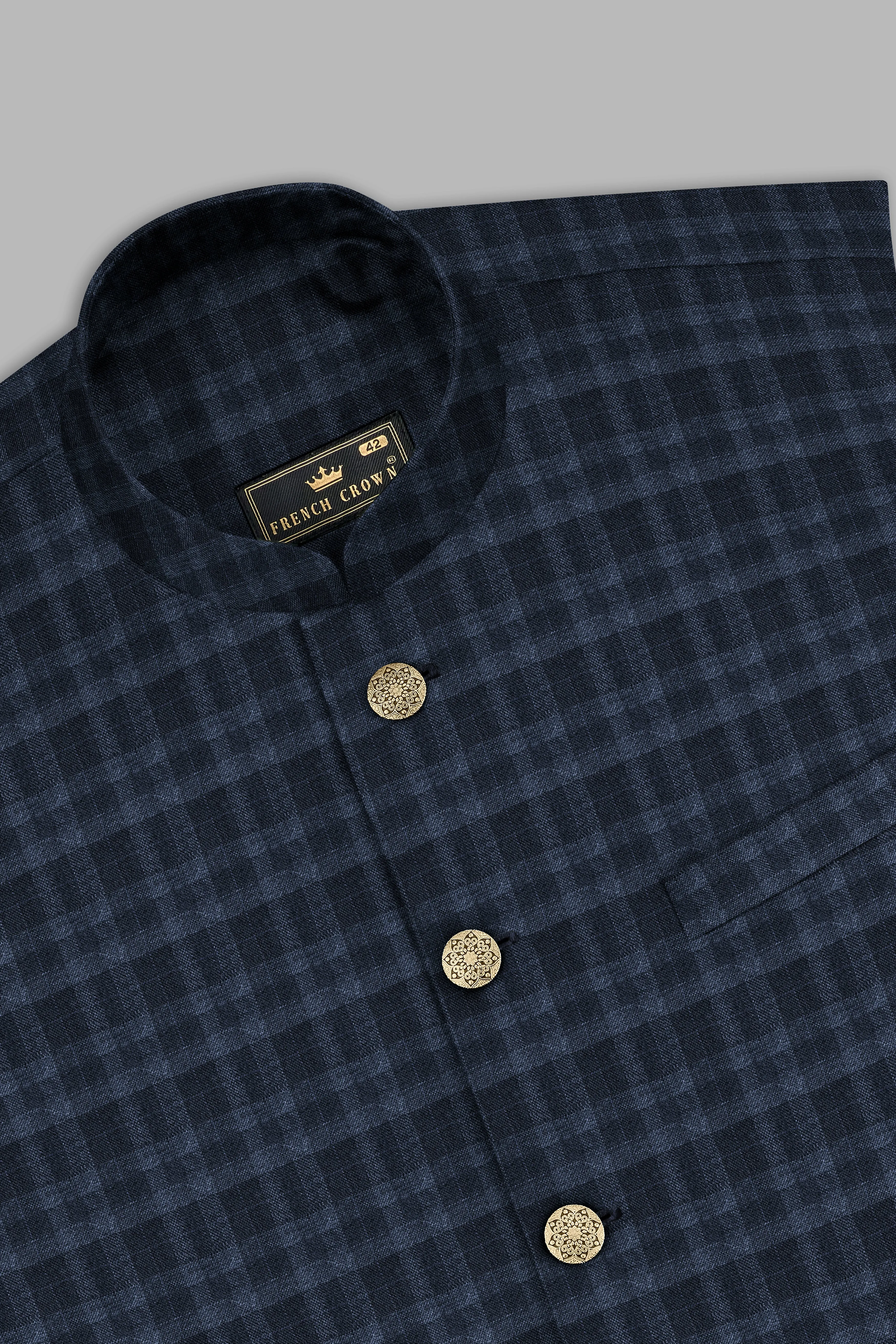 Baltic Blue Plaid Wool Rich Nehru Jacket