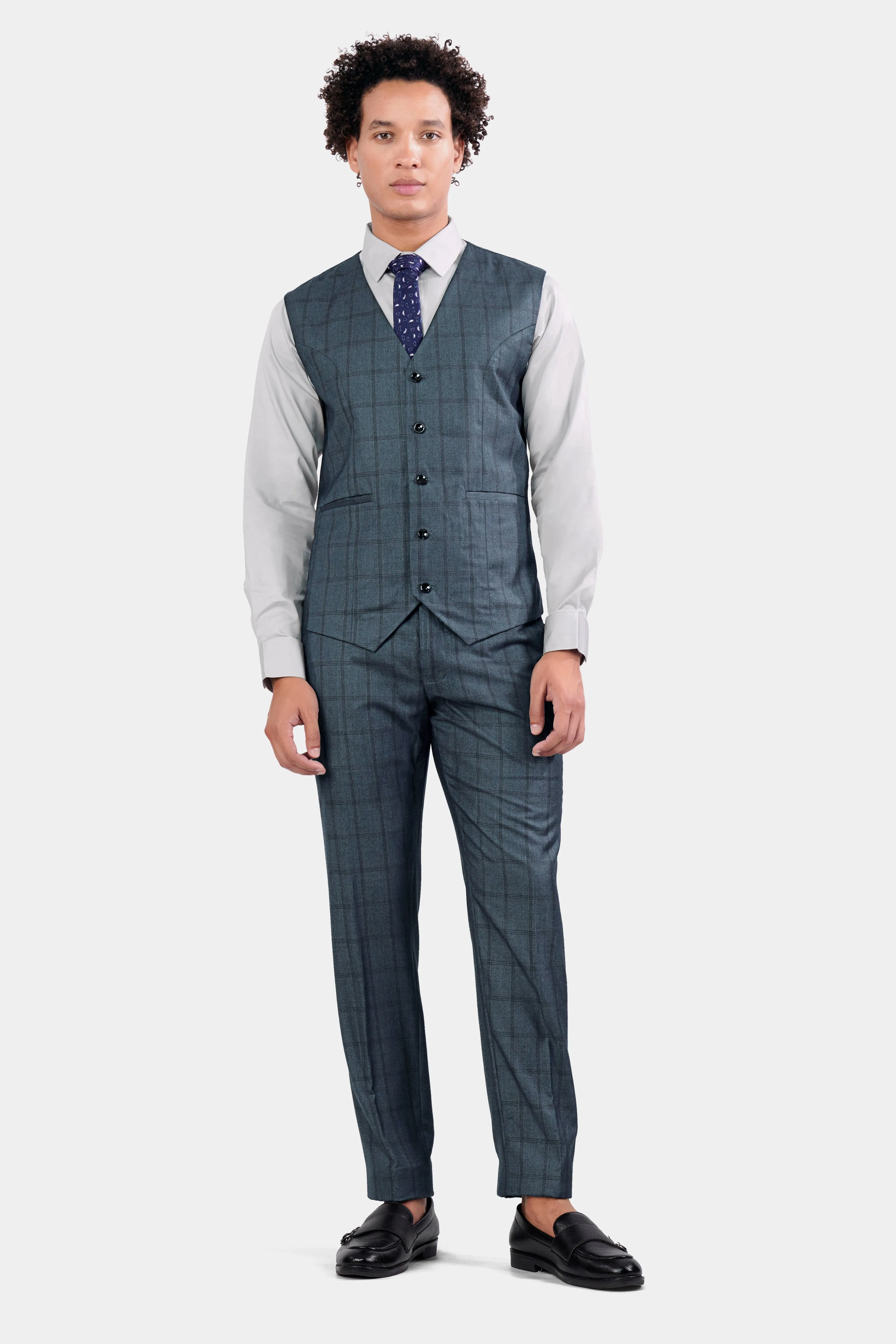 Bayoux Gray Plaid Wool Rich Waistcoat