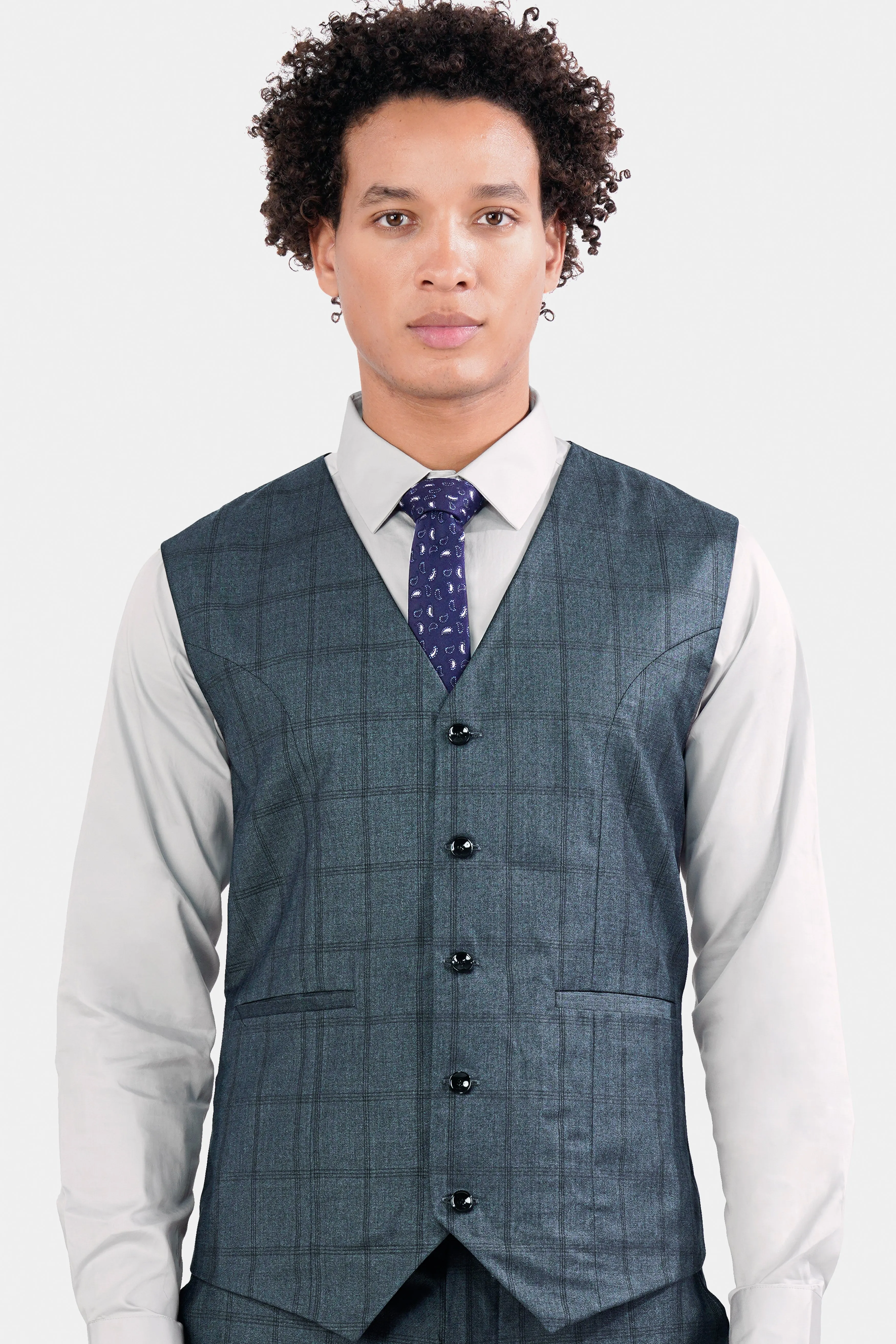 Bayoux Gray Plaid Wool Rich Waistcoat