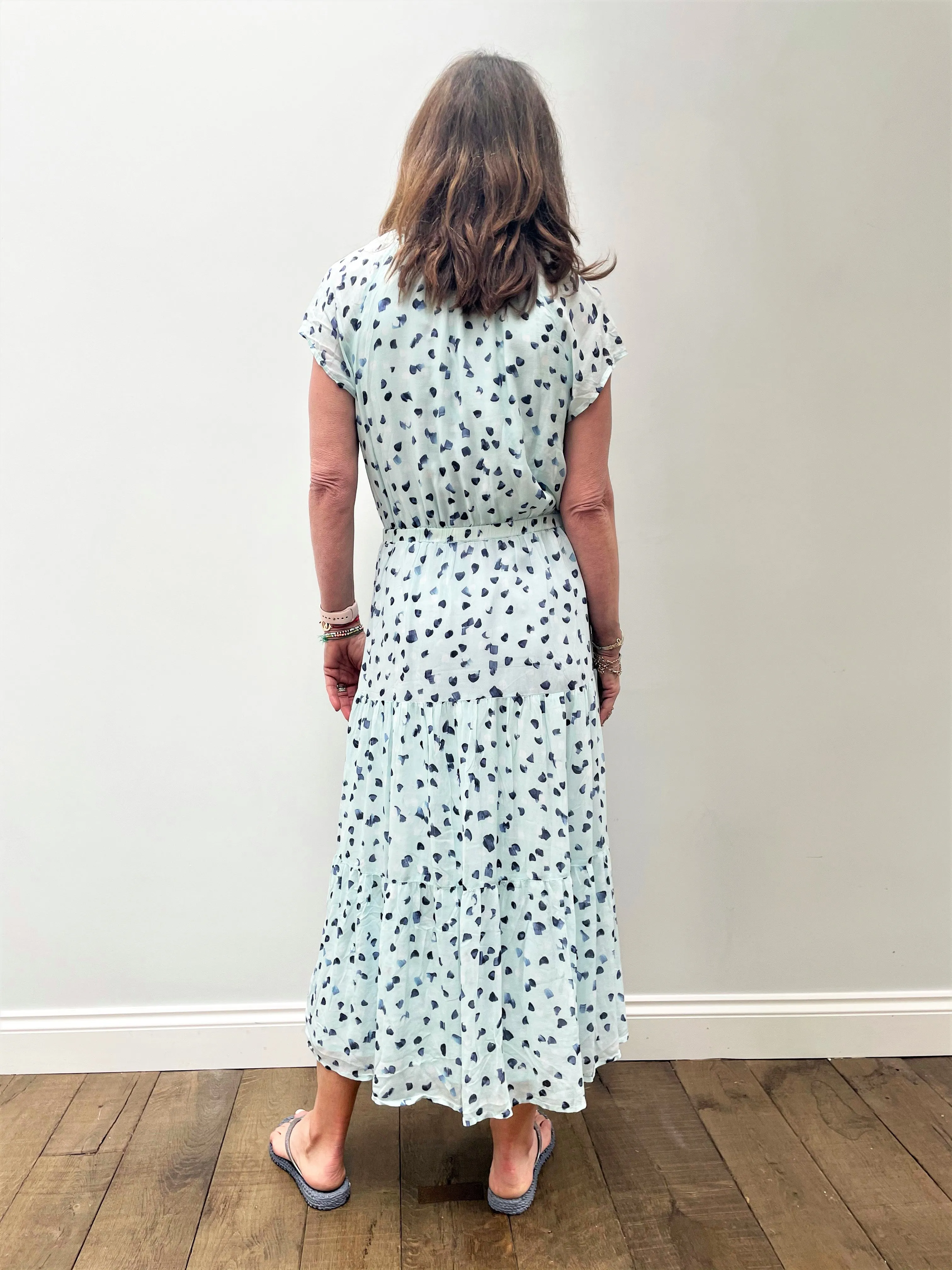 BD Flutter Raglan Maxi Tier Dress 6174 in Seaspray Dots