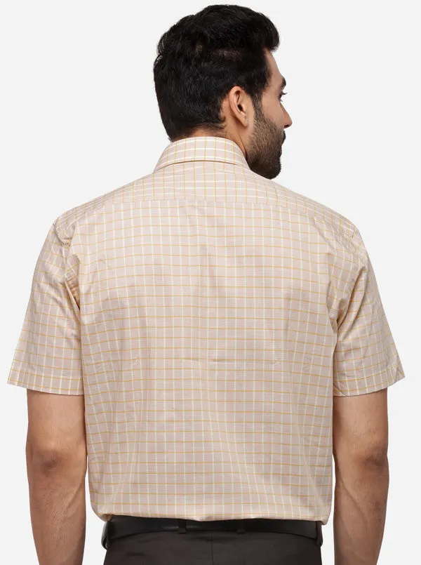 Beige & Cream Checked Regular Fit Formal Shirt | JadeBlue