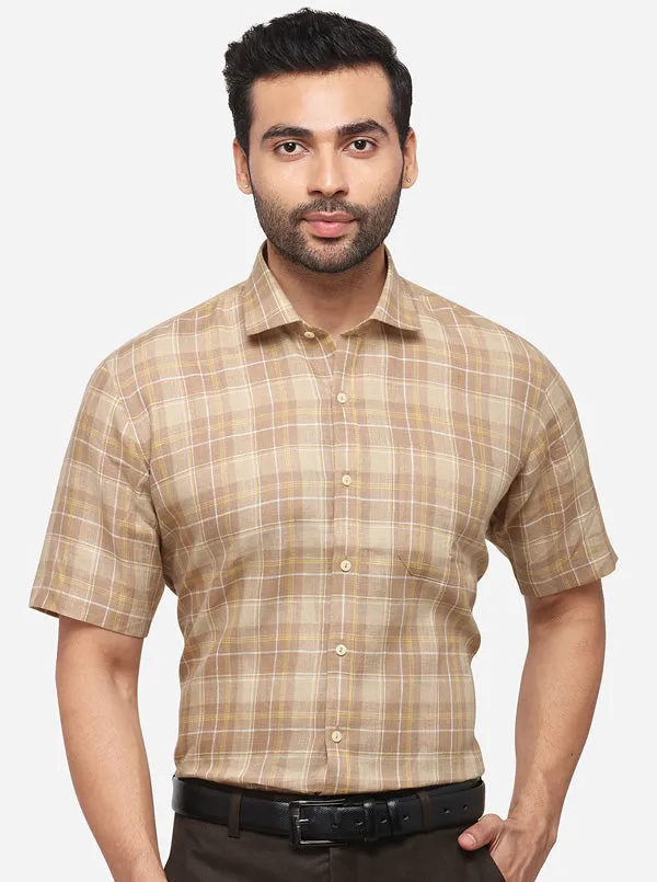 Beige Checked Regular Fit Formal Shirt | JadeBlue