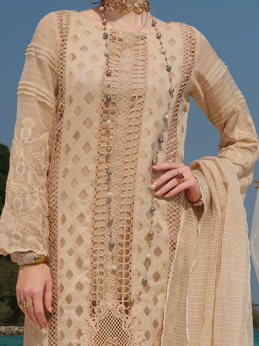 Beige Jacquard 3 Piece Stitched - ALP-3PS-832