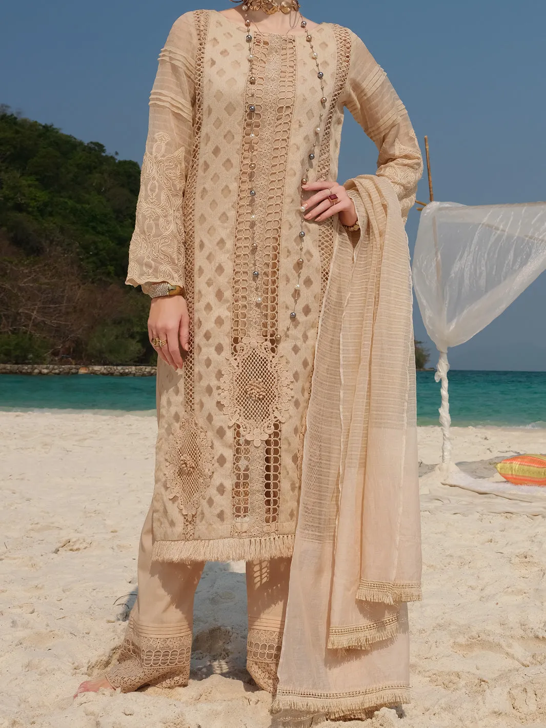 Beige Jacquard 3 Piece Stitched - ALP-3PS-832