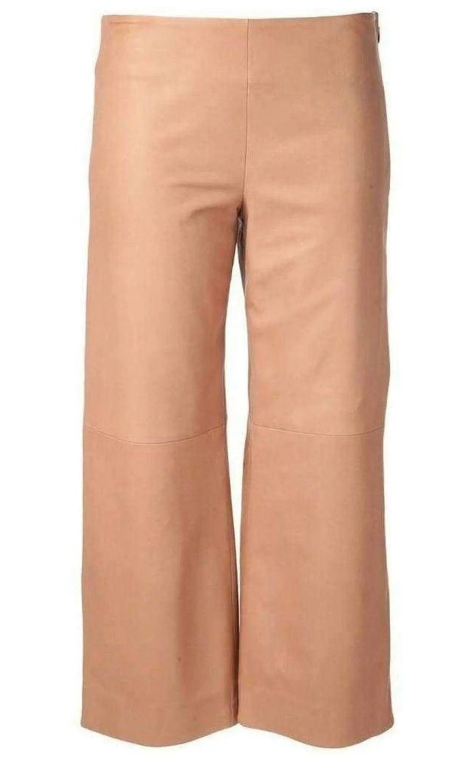 Beige Leather Cropped Pants