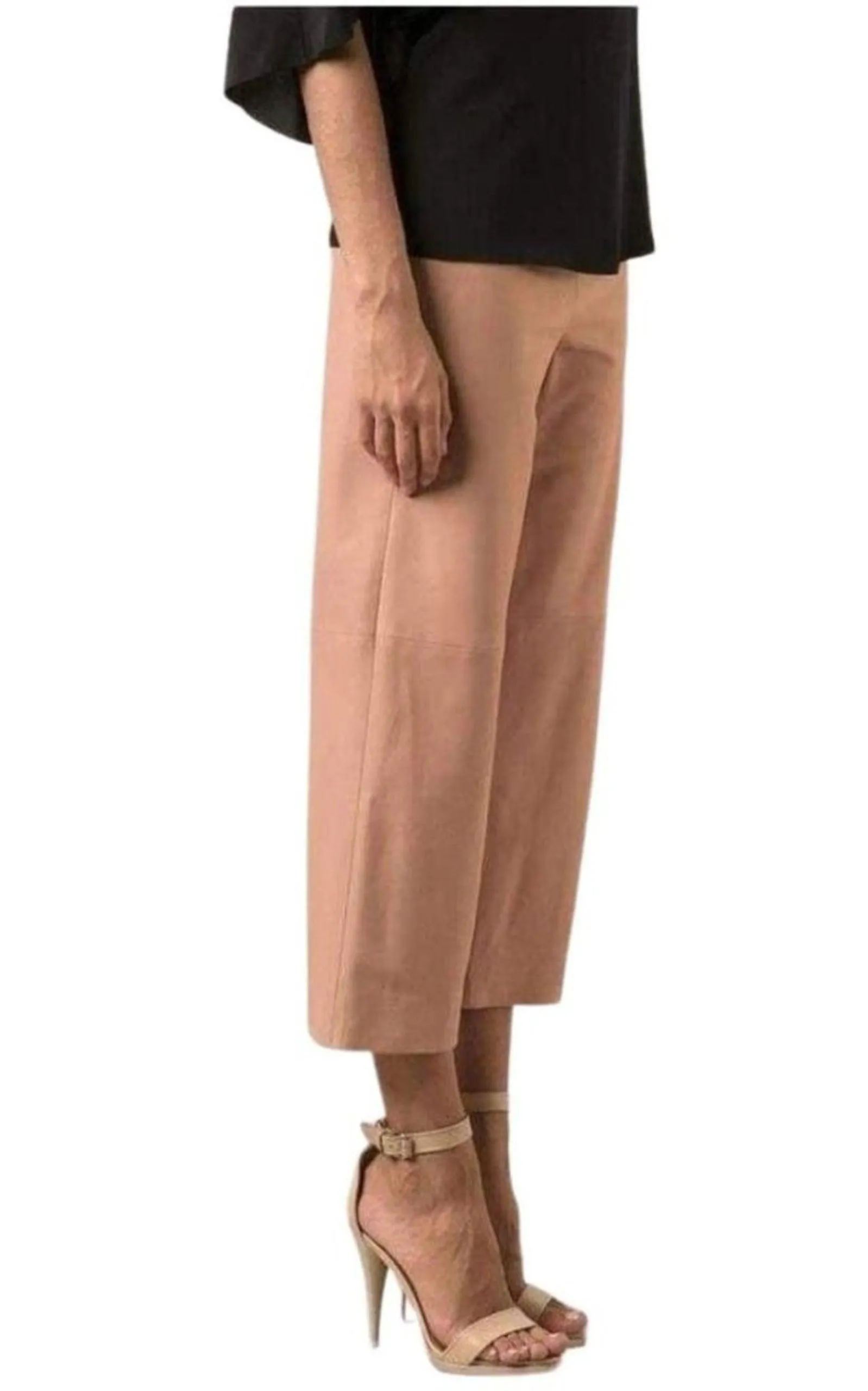 Beige Leather Cropped Pants