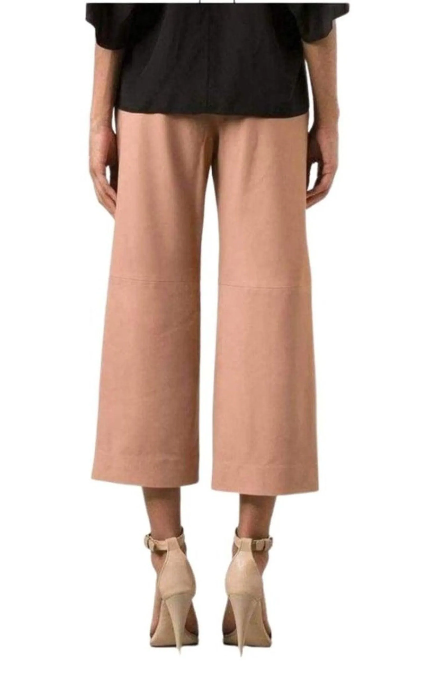 Beige Leather Cropped Pants