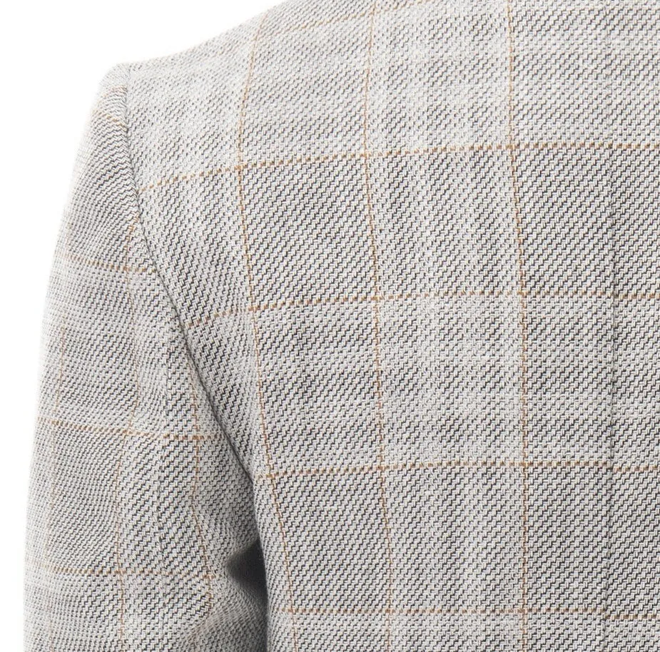 Beige Plaid Peak Lapel Suit