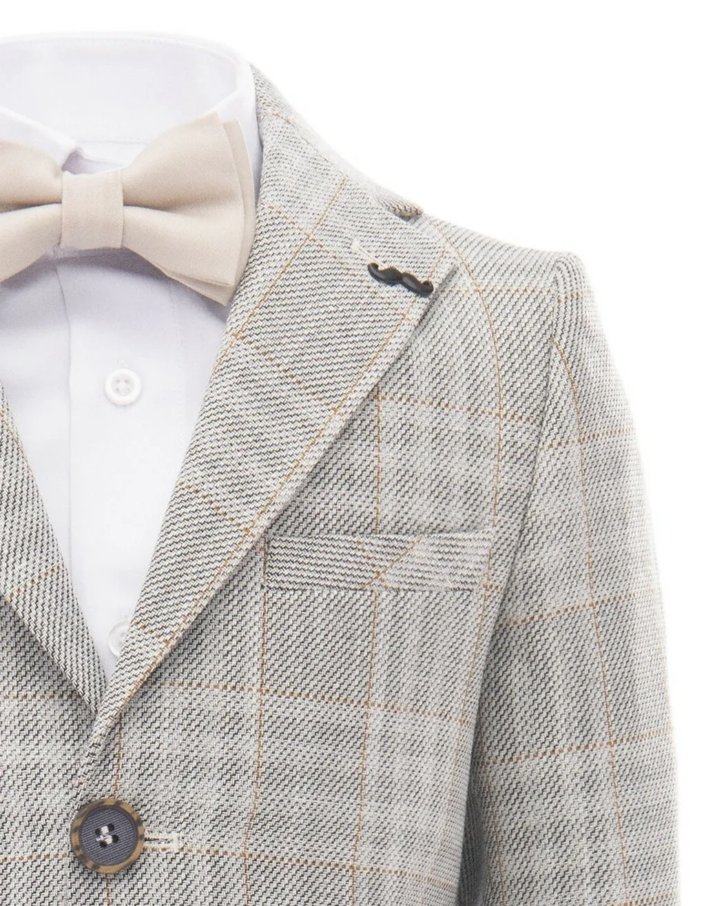 Beige Plaid Peak Lapel Suit