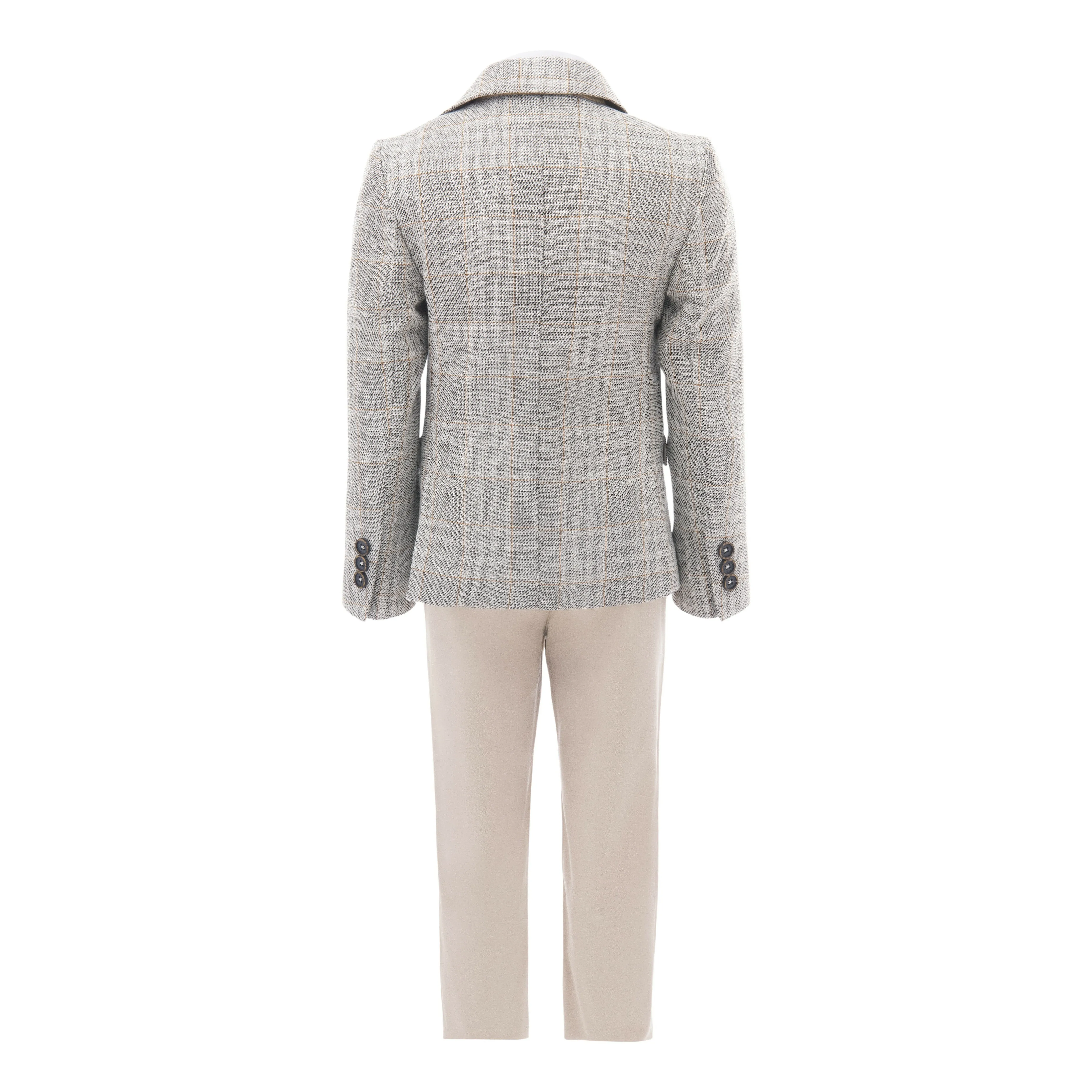 Beige Plaid Peak Lapel Suit