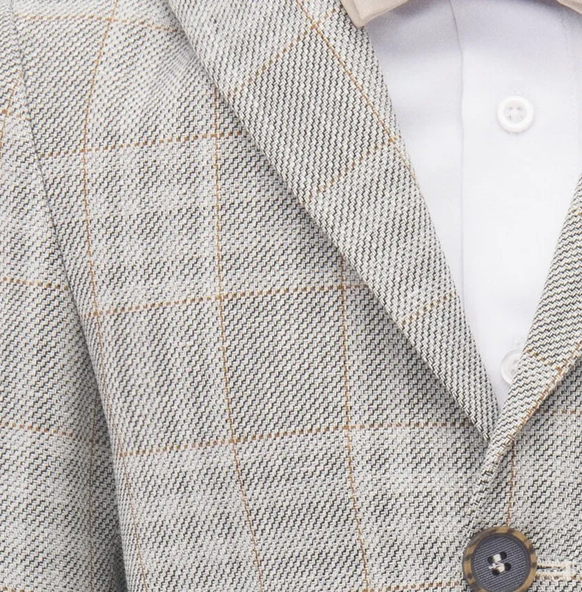 Beige Plaid Peak Lapel Suit