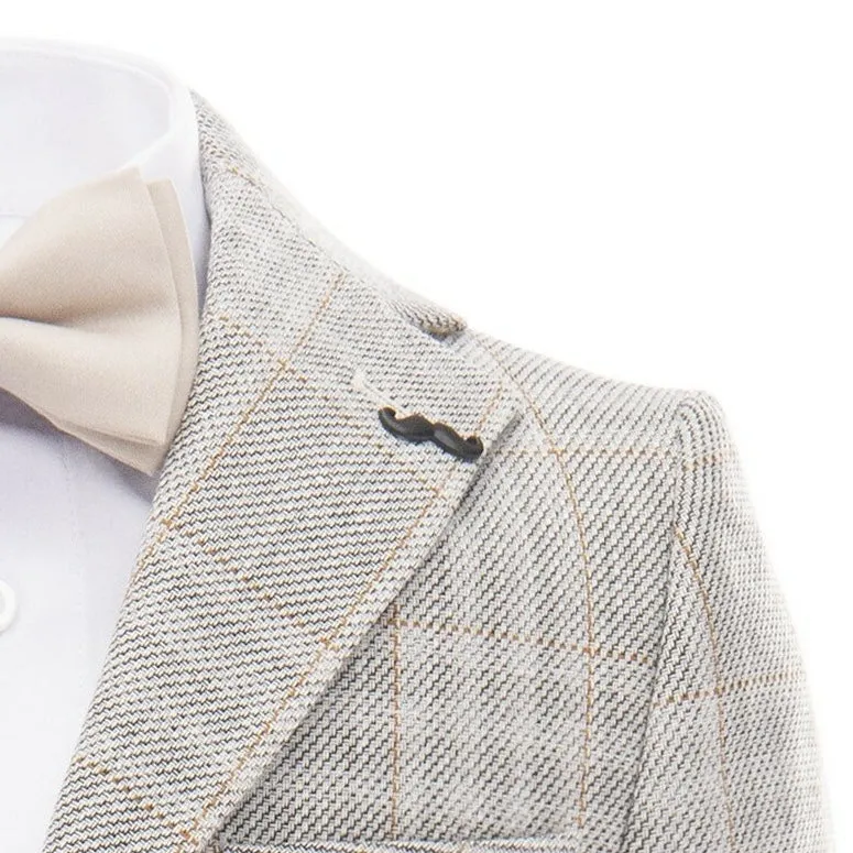 Beige Plaid Peak Lapel Suit