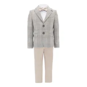 Beige Plaid Peak Lapel Suit