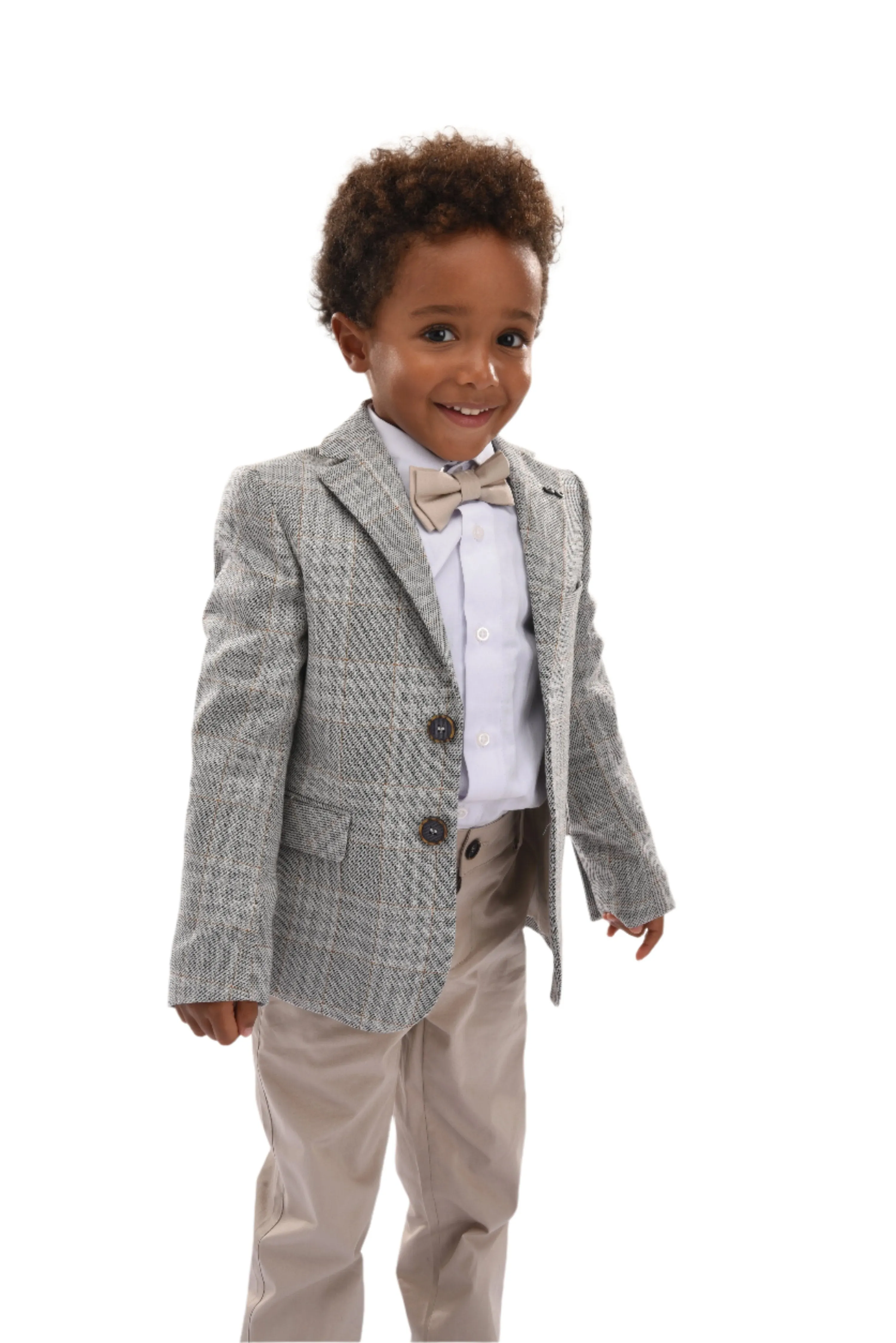 Beige Plaid Peak Lapel Suit