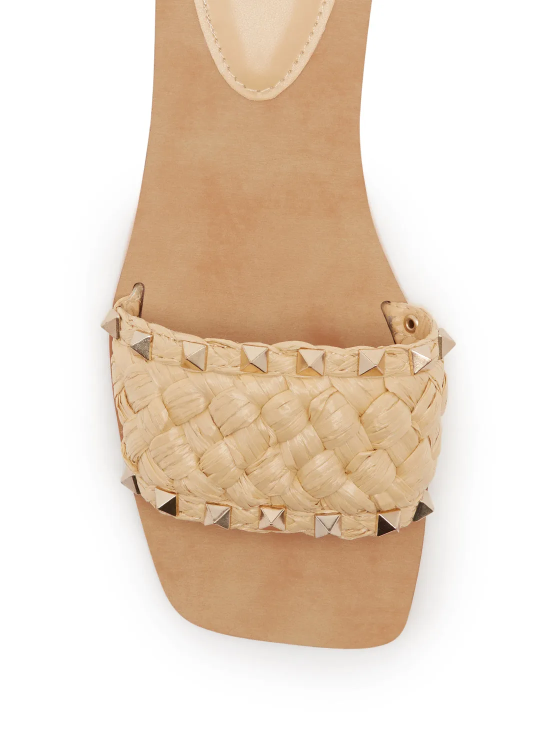 Beige Raidah Woven Stud Slides