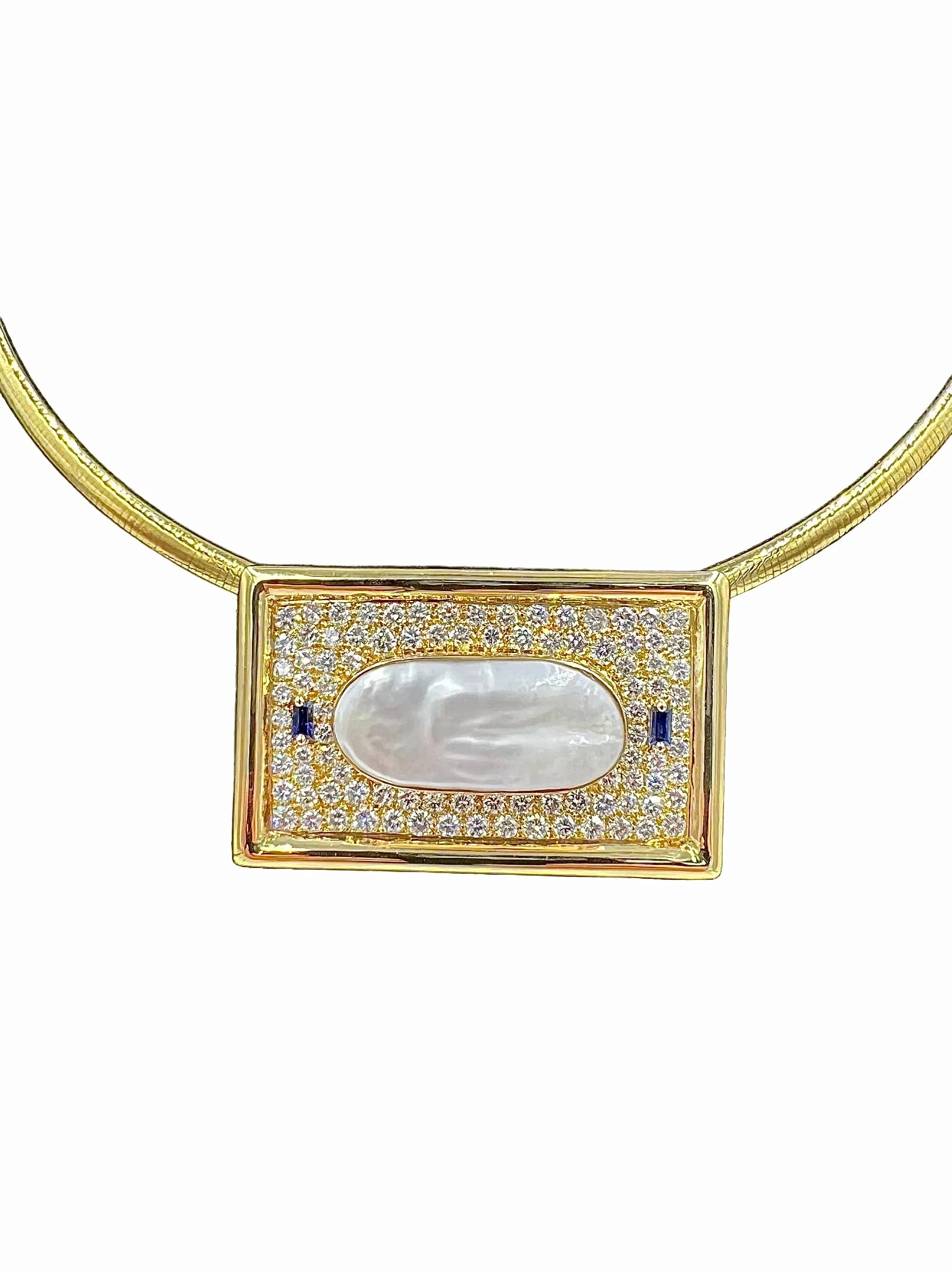 Biwa Pearl Diamond Yellow Gold Pendant Necklace