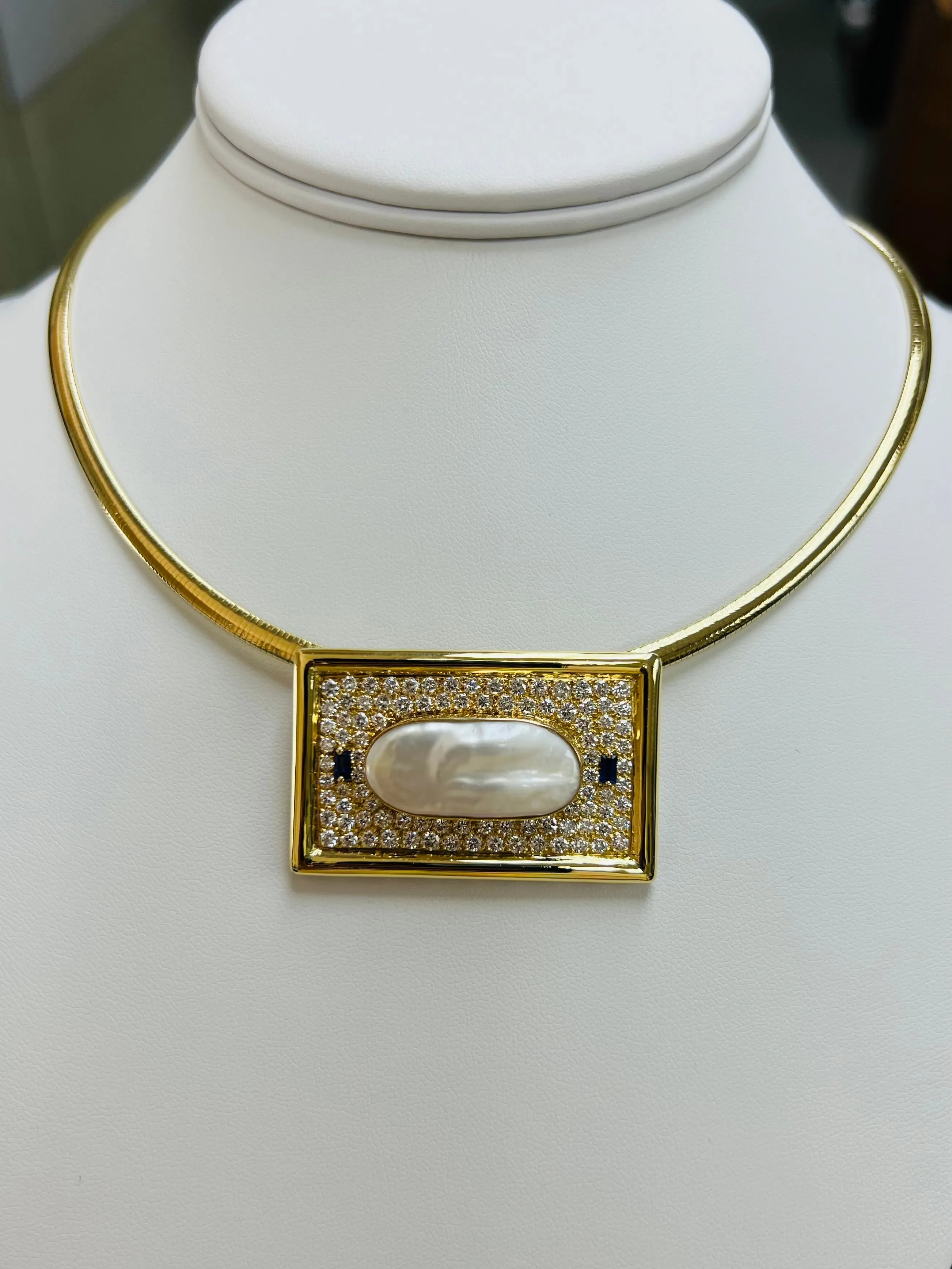 Biwa Pearl Diamond Yellow Gold Pendant Necklace