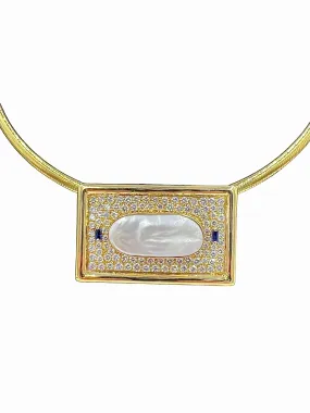 Biwa Pearl Diamond Yellow Gold Pendant Necklace