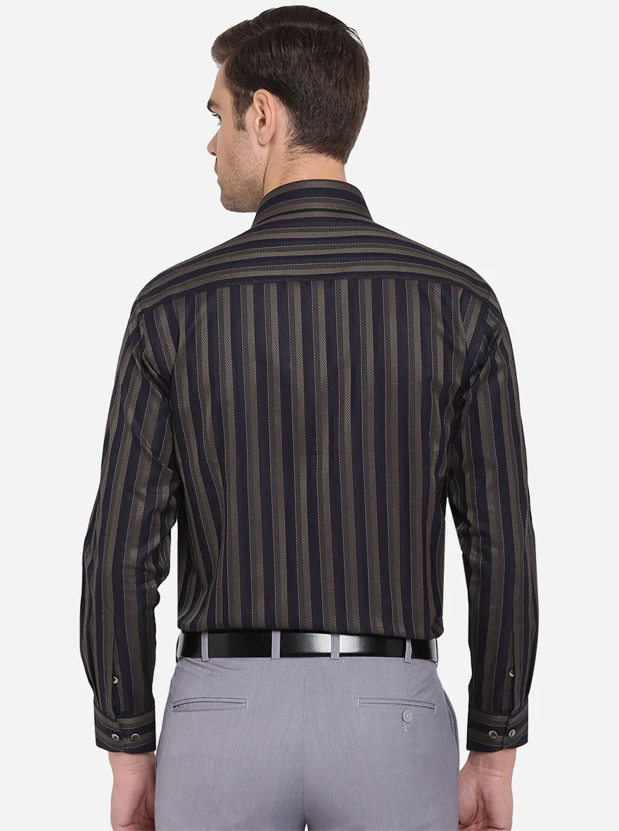 Black & Brown Striped Slim Fit Formal Shirt | Metal