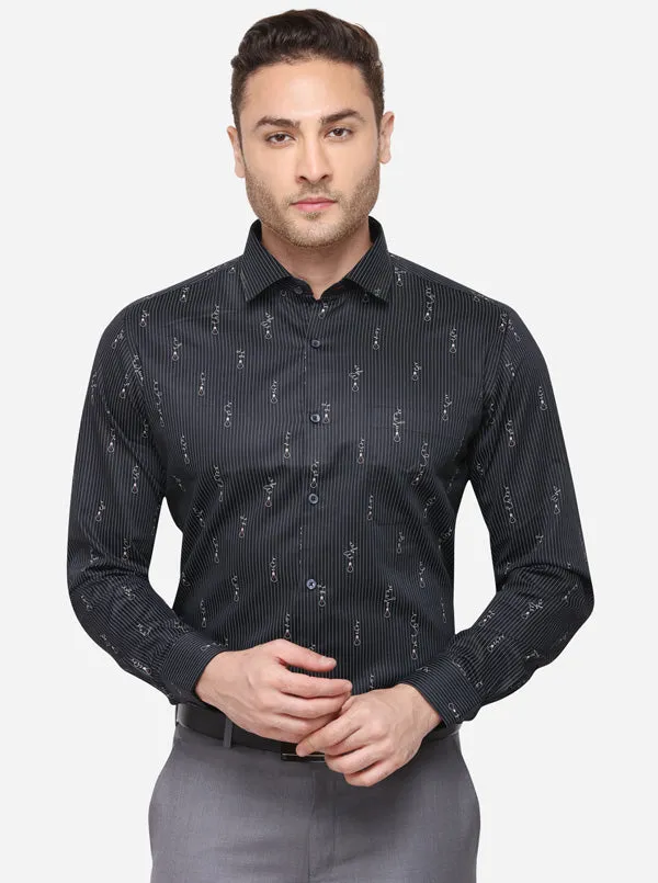 Black & Grey Striped Slim Fit Formal Shirt | Metal