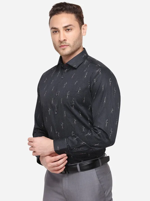 Black & Grey Striped Slim Fit Formal Shirt | Metal